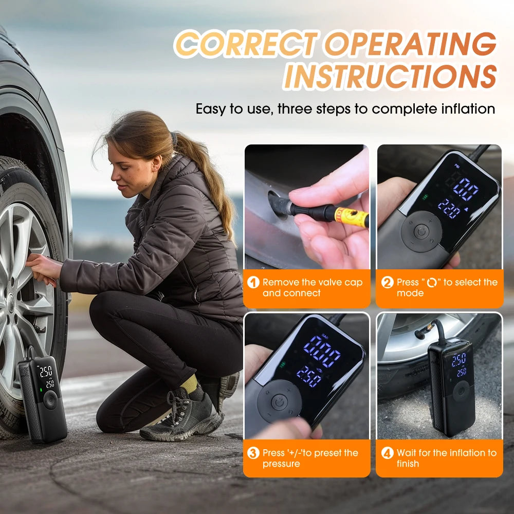 Portable Tire Inflator: Wireless Electric Car & Bike Pump